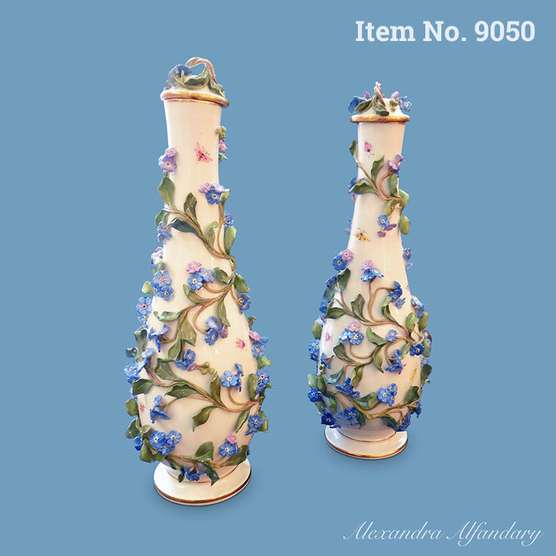 Item No. 9050: A Pair of Meissen Vases and Lids with Applied Forget-me-not Flowers, ca. 1880