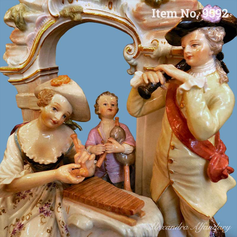 Item No. 9592: An Interesting, Decorative Meissen Porcelain Group of Gallant and Companion with Musical Instruments, ca. 1870-80