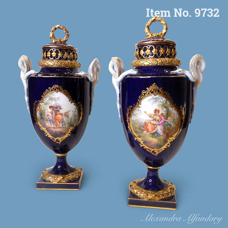 Item No. 9732: An Elegant Cobalt Blue Pair of Meissen Potpourri Vases, ca. 1870