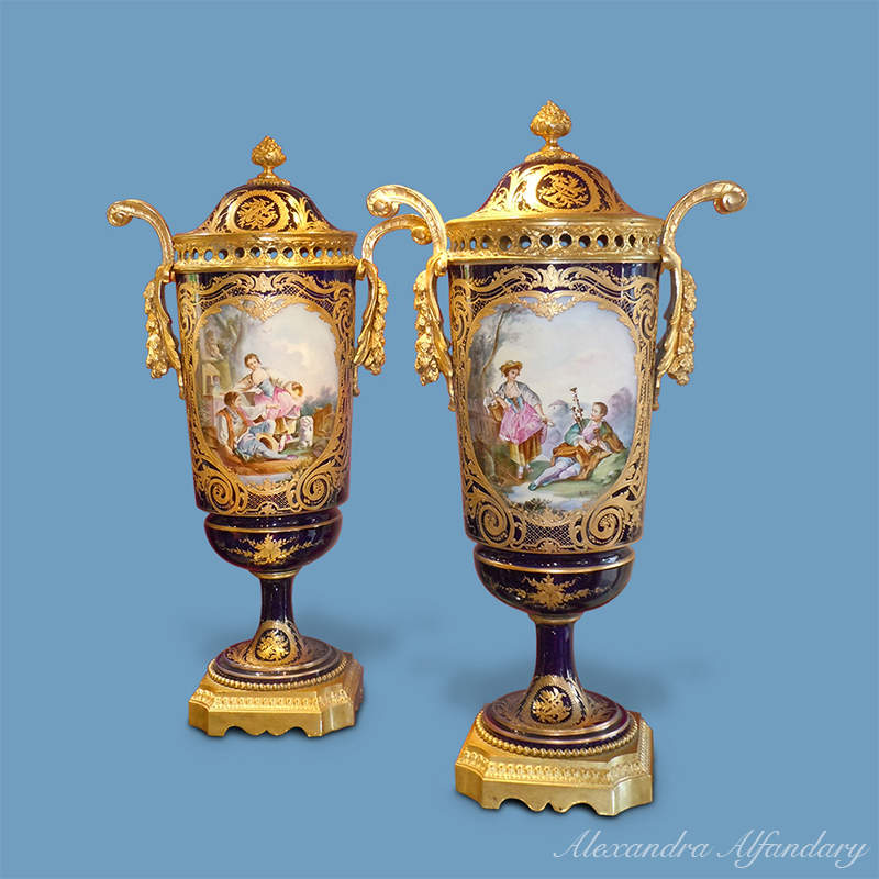 A Very Decorative Pair of French Vases in the Sèvres Style