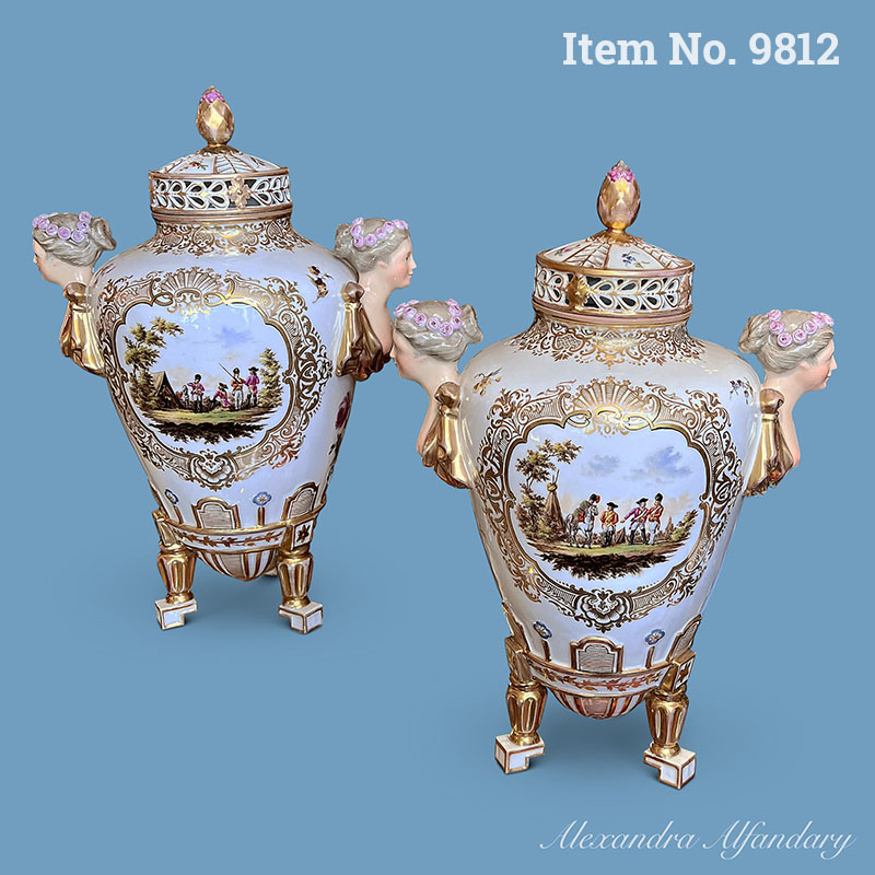 Item No. 9812: A Pair Of Highly Decorative Dresden Vases, ca. 1890-1900