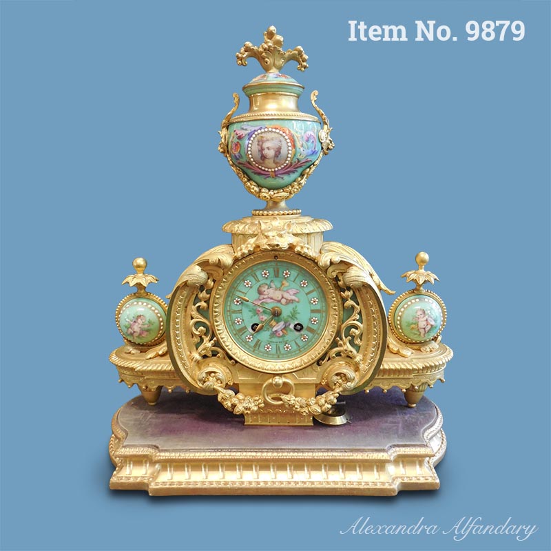 IItem No. 9879: A Beautiful French Ormolu and Porcelain Clock Set, ca. 1890