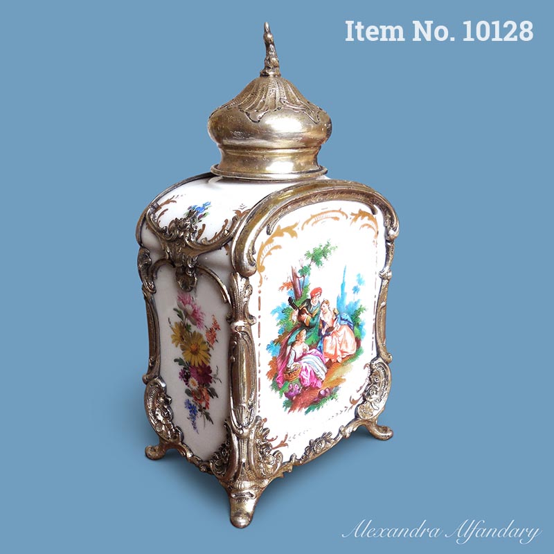 Item No. 10128: A KPM Berlin Porcelain and Silver Tea Caddy, ca. 1880-1900