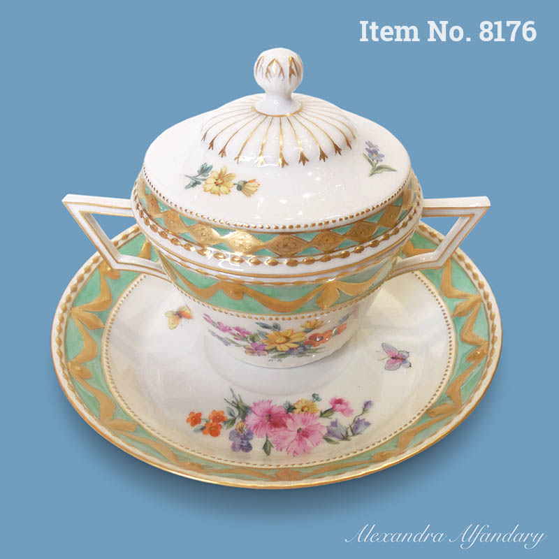 Item No. 8176: A KPM Berlin Porcelain Chocolate Cup, Saucer And Lid, ca. 1900