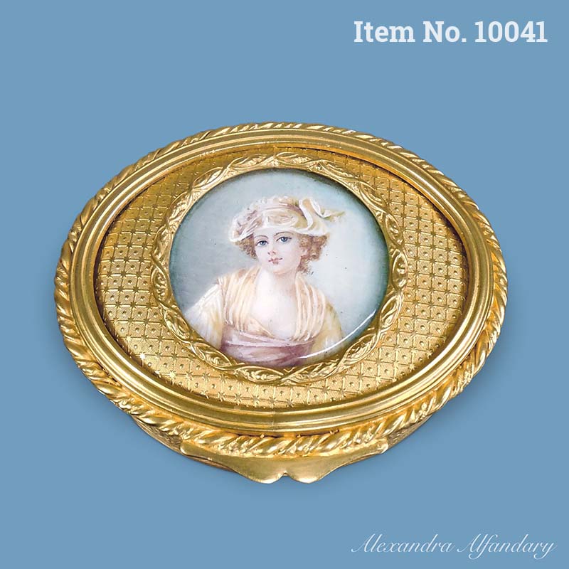 Item No. 10041: An Oval Gilt Metal Box With Painting Of A Young Lady, ca. 1900-1910