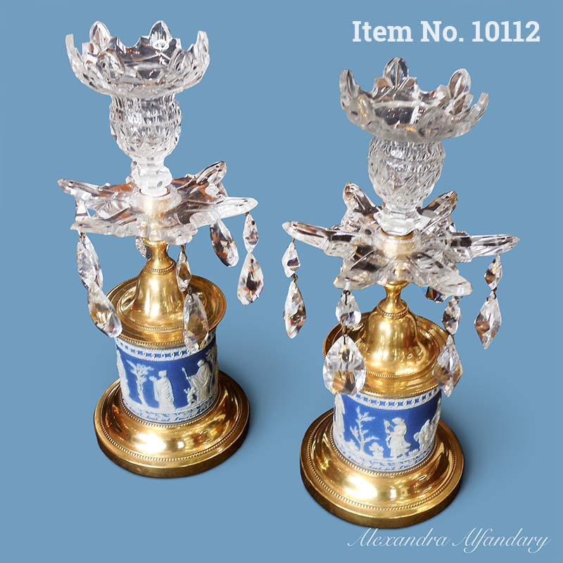 Item No. 10112: A Pair of Decorative Crystal and Wedgewood Candelabras