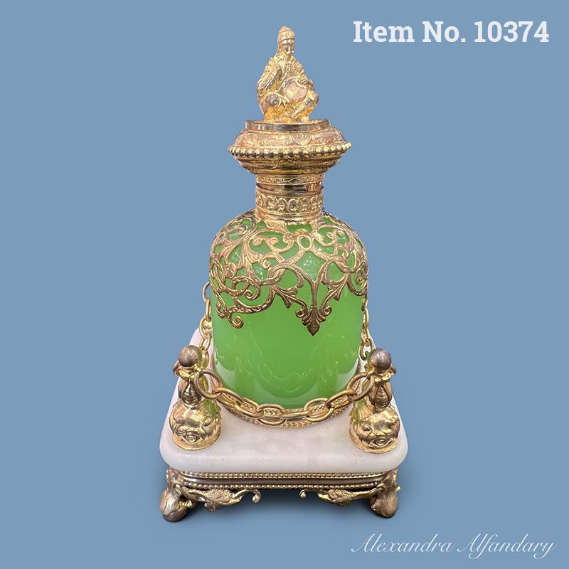 Item No. 10374: Green Opaline And Ormolu Scent Bottle On Marble Stand, ca. 1860