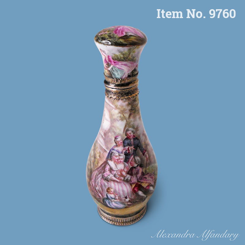 Item No. 9760: A Well Decorated French Enamel and Silver Scent Bottle, ca. 1900